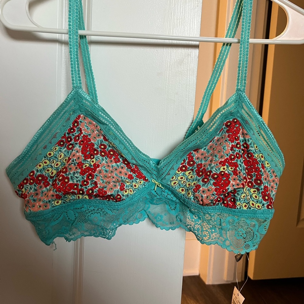 Aerie Bright Floral Multicolored Lace Bralette Size Large NWT